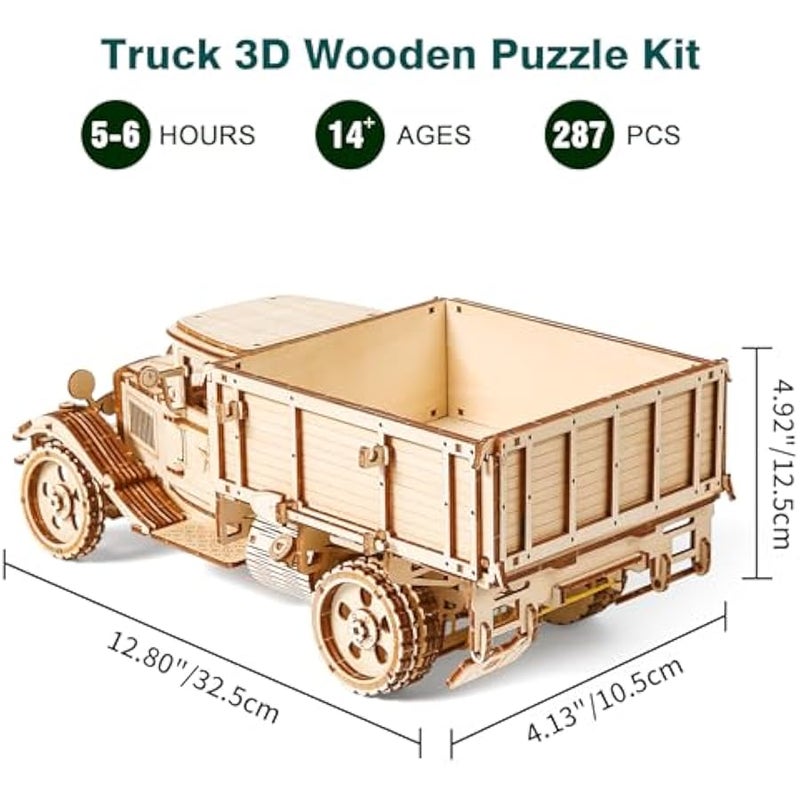 3D Wooden Puzzle Model Kit for Adults, 3D Puzzle Wooden Truck Model Kit, Self-Assembly, Vintage Car, Mechanical Construction Craft Set, as a Birthday Gift, Decoration Collection, 264 Pieces - Image 2